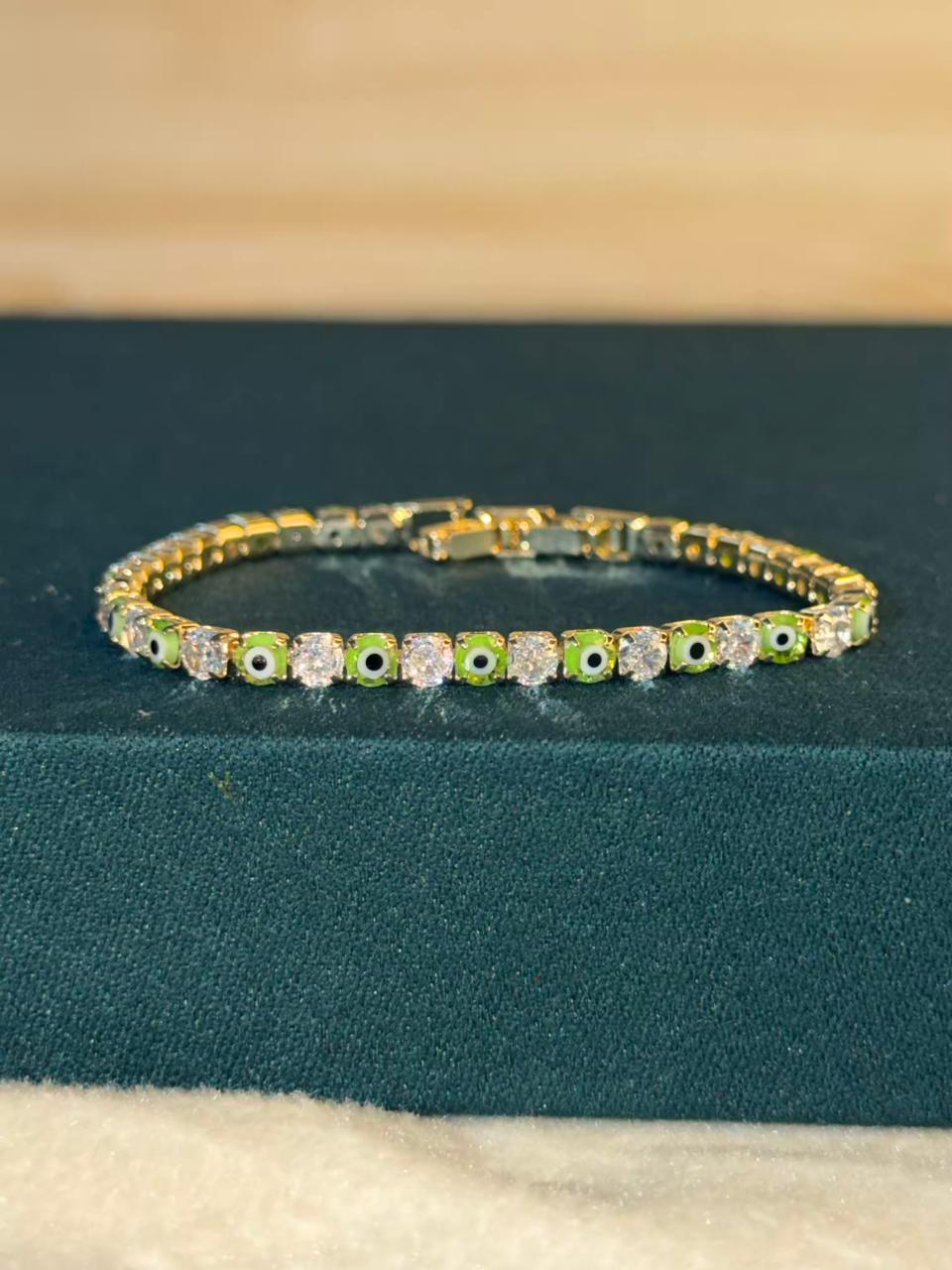 Blue Evil Eye Shining Solitaire Diamonds Tennis Bracelet - Gold Colour