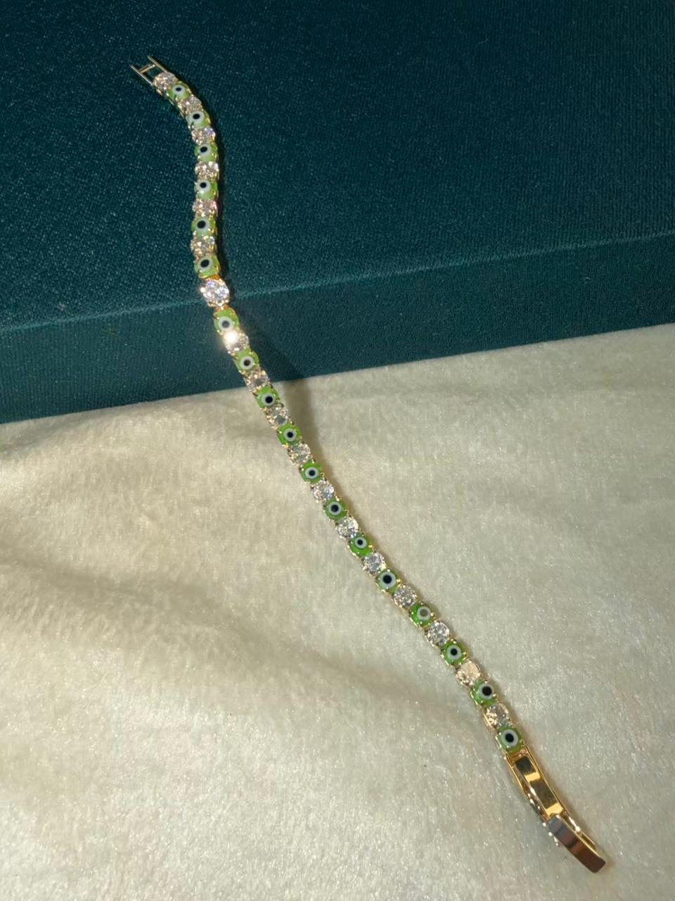 Blue Evil Eye Shining Solitaire Diamonds Tennis Bracelet - Gold Colour