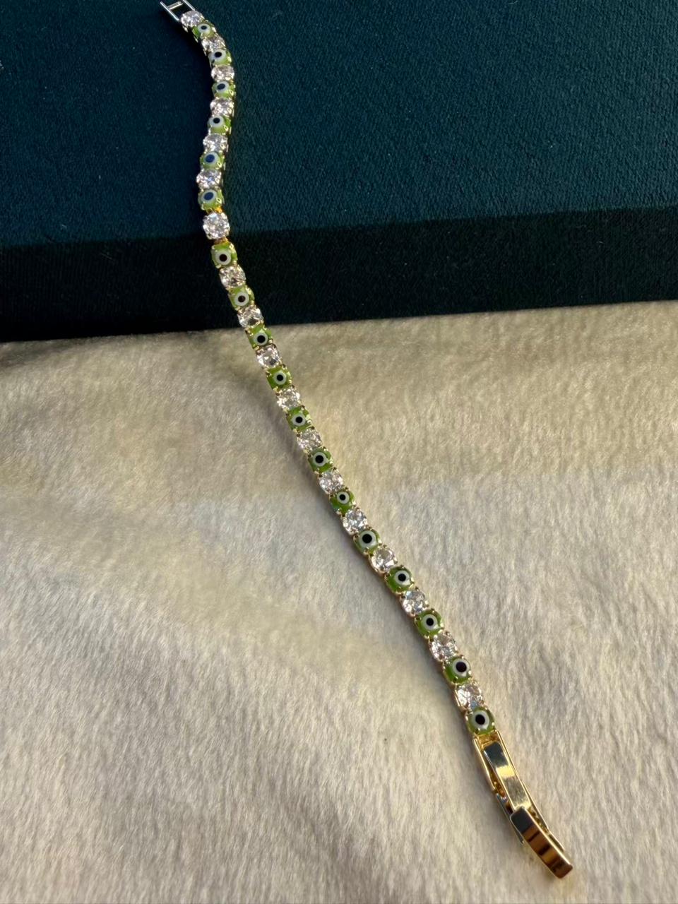 Blue Evil Eye Shining Solitaire Diamonds Tennis Bracelet - Gold Colour