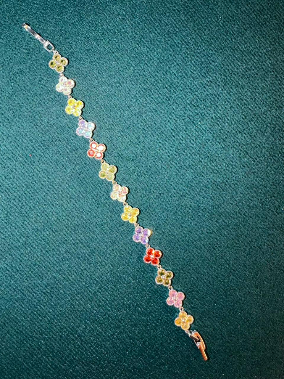 Multicoloured Flower Shaped Silver Plated Tennis Bracelet