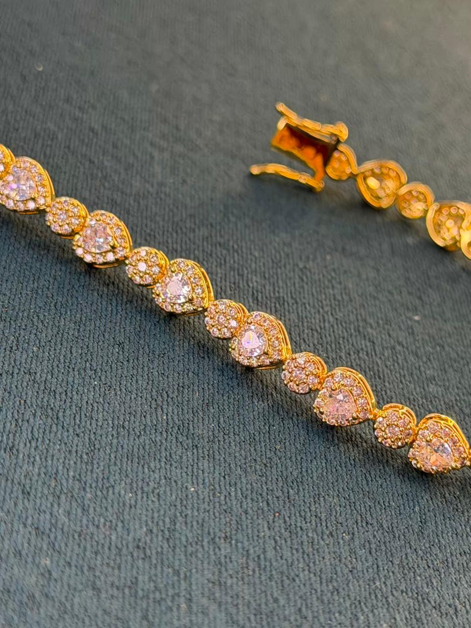 White Stones Heart Round Shaped Rose Gold  Plated Tennis Bracelet