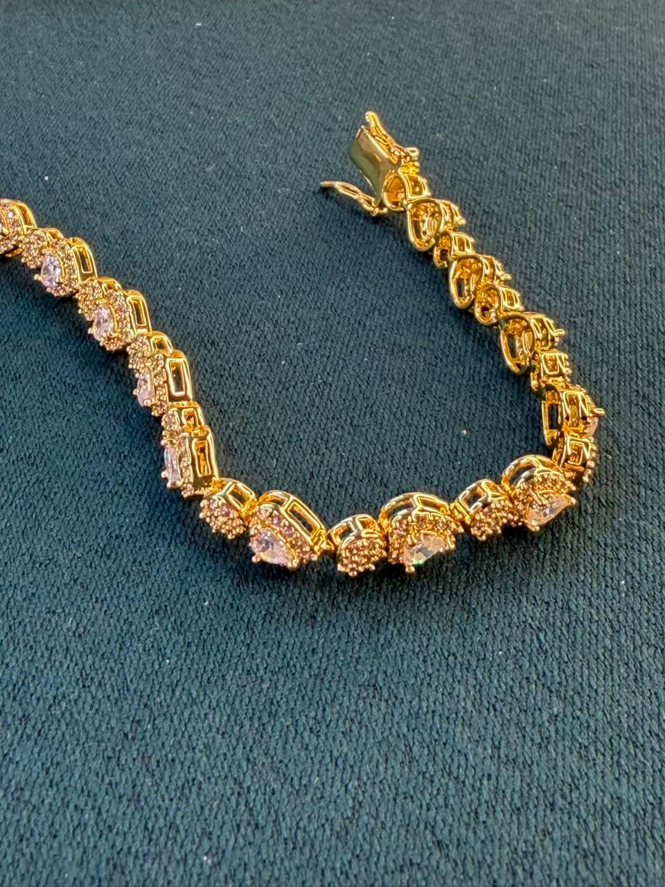 White Stones Heart Round Shaped Rose Gold  Plated Tennis Bracelet