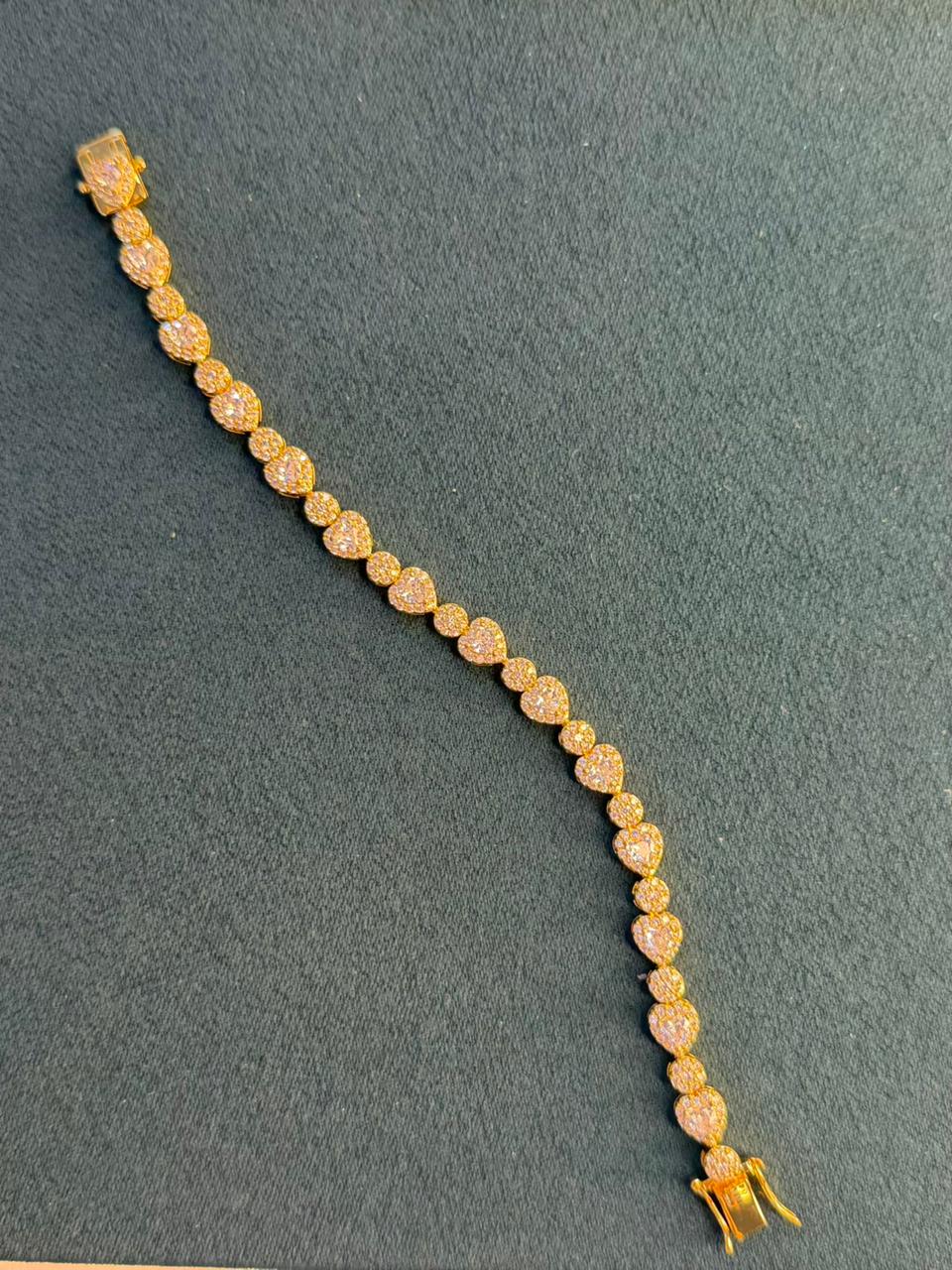 White Stones Heart Round Shaped Rose Gold  Plated Tennis Bracelet