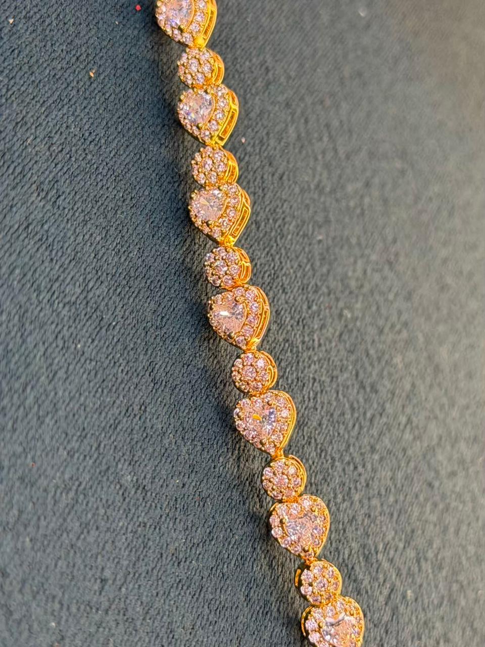 White Stones Heart Round Shaped Rose Gold  Plated Tennis Bracelet