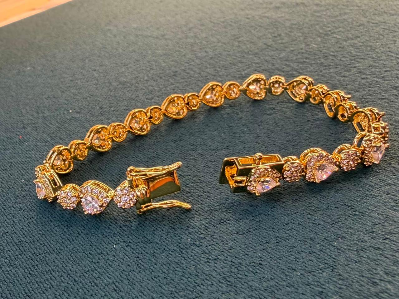 White Stones Heart Round Shaped Rose Gold  Plated Tennis Bracelet