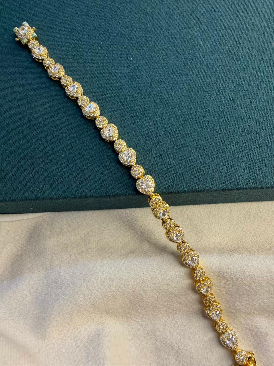 White Stones Heart Round Shaped Rose Gold  Plated Tennis Bracelet