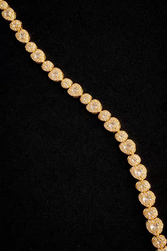 White Stones Heart Round Shaped Rose Gold  Plated Tennis Bracelet