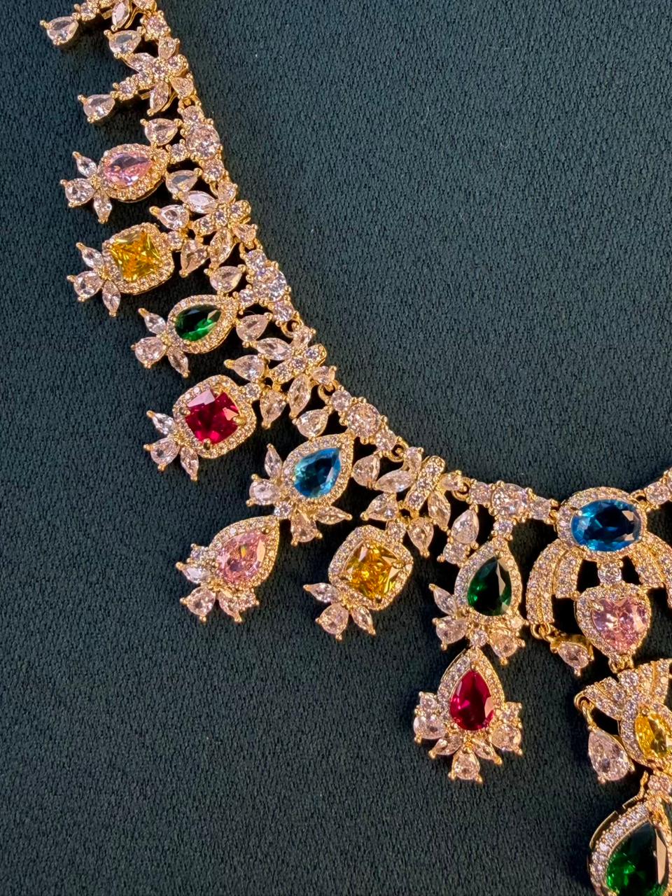 Queen Diamonds Necklace set in Rhodium Gold