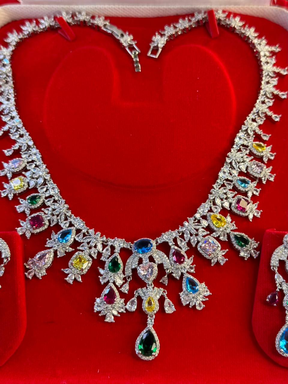 Queen Diamonds Necklace set in Rhodium Silver