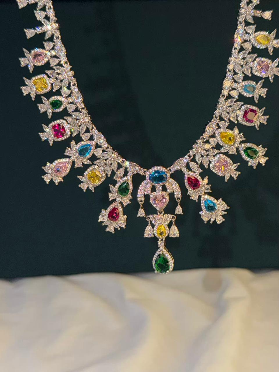 Queen Diamonds Necklace set in Rhodium Silver