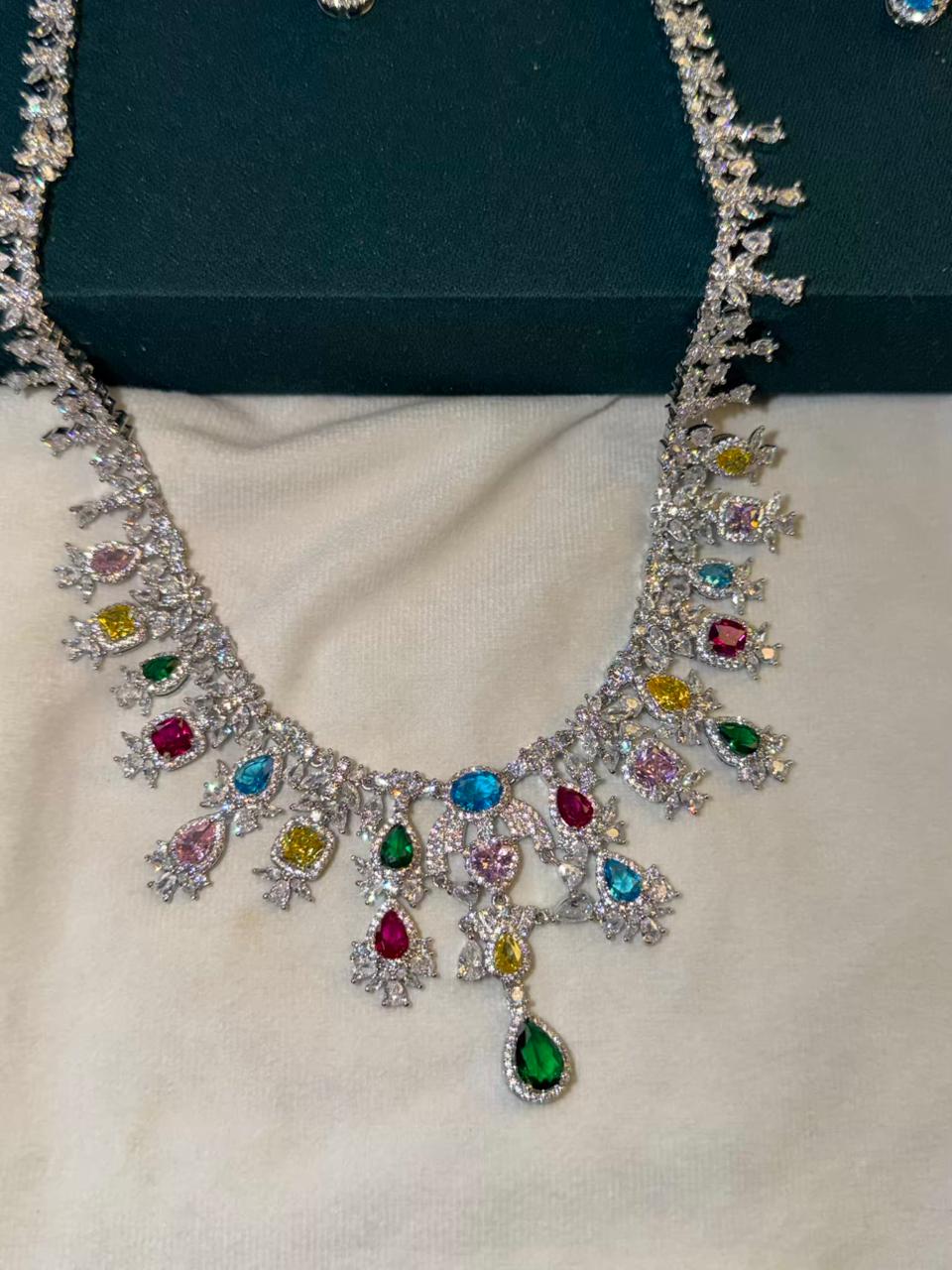 Queen Diamonds Necklace set in Rhodium Silver