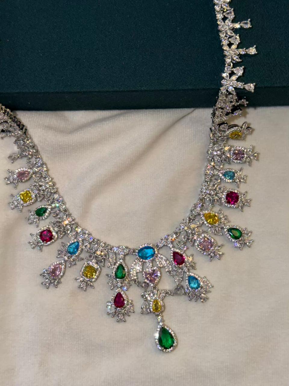 Queen Diamonds Necklace set in Rhodium Silver