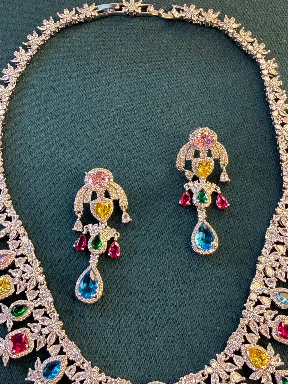 Queen Diamonds Necklace set in Rhodium Silver