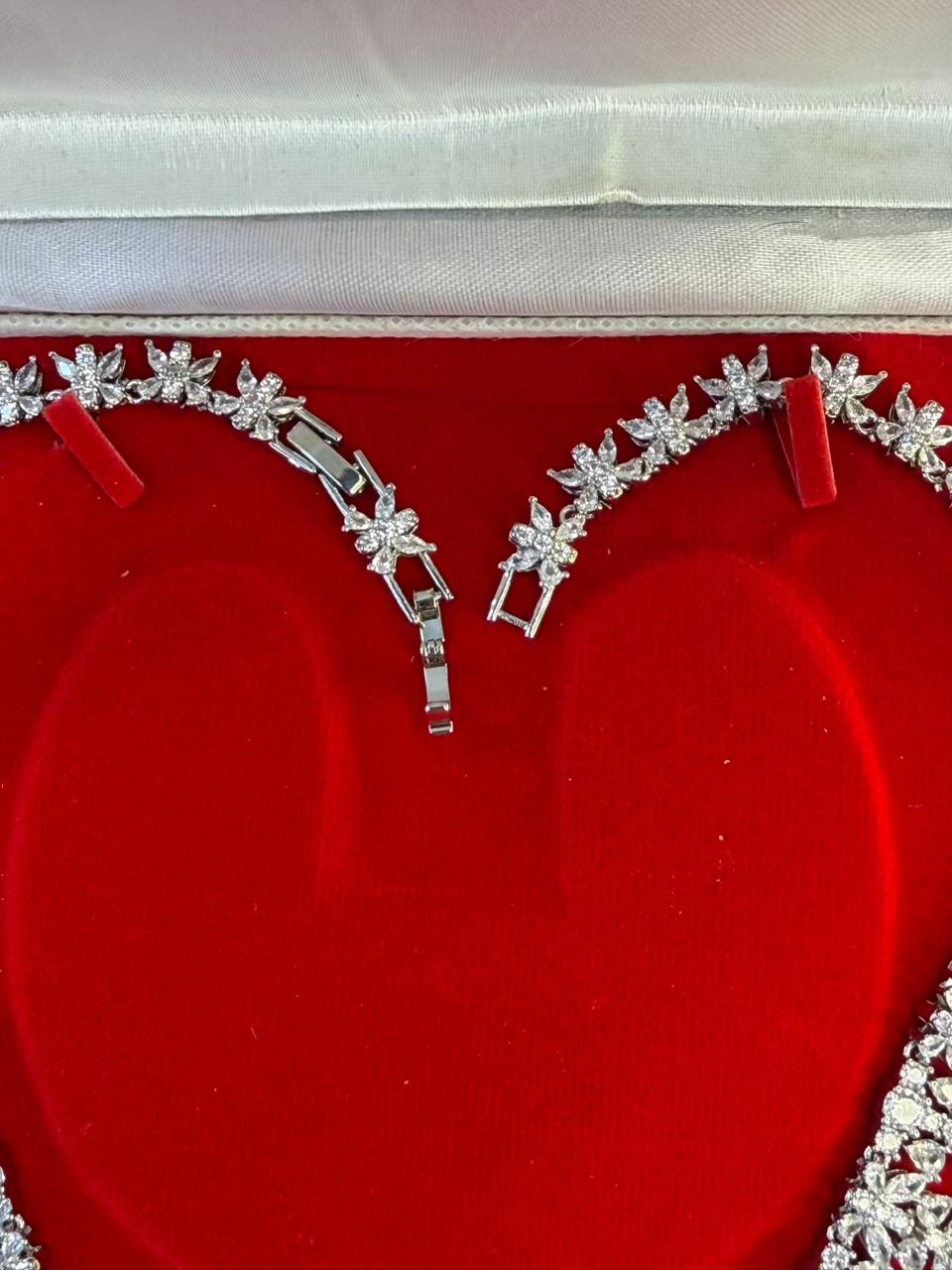 Queen Diamonds Necklace set in Rhodium Silver