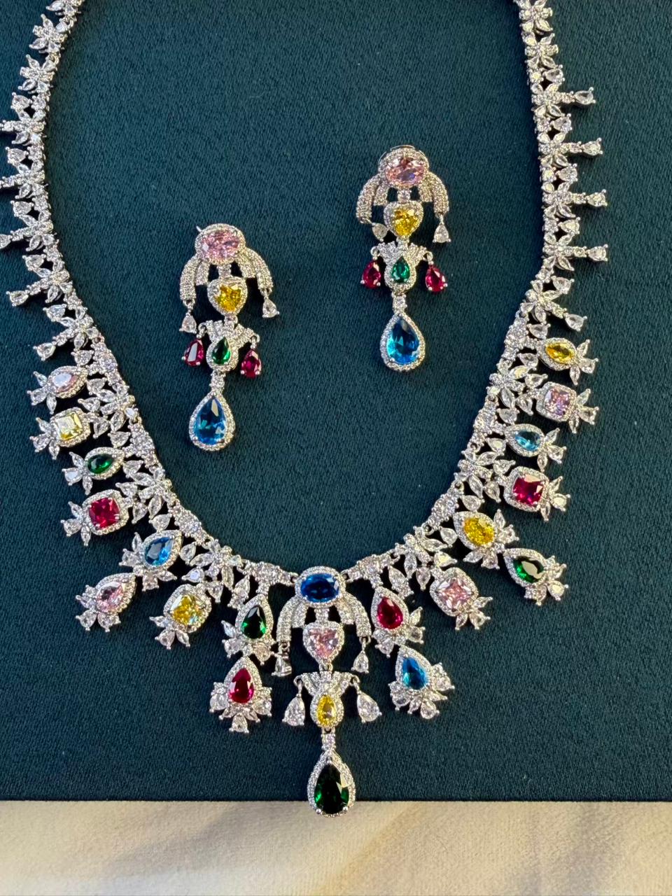 Queen Diamonds Necklace set in Rhodium Silver