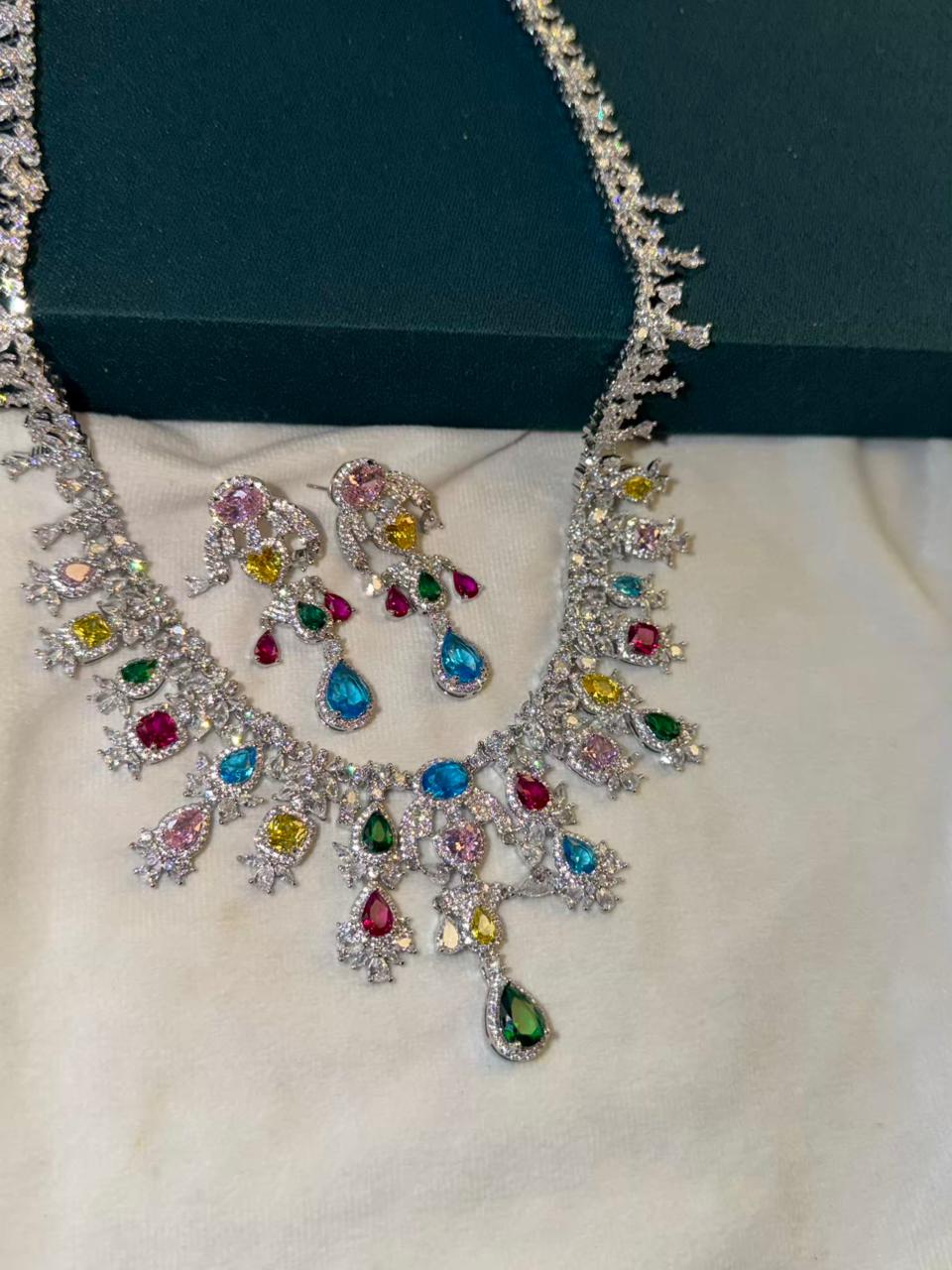 Queen Diamonds Necklace set in Rhodium Silver