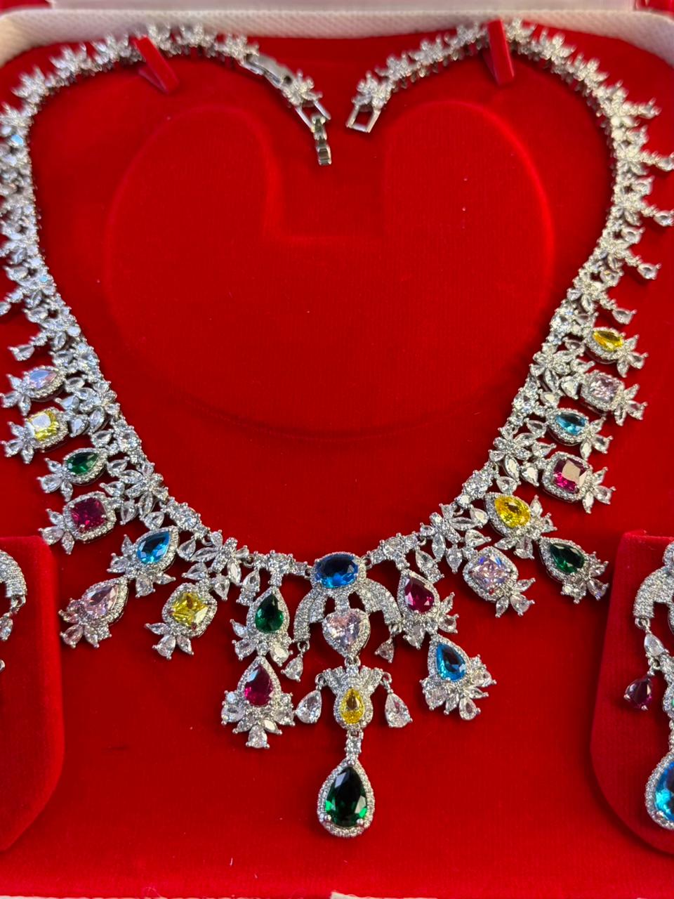 Queen Diamonds Necklace set in Rhodium Silver