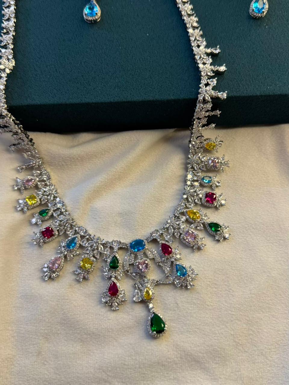 Queen Diamonds Necklace set in Rhodium Silver