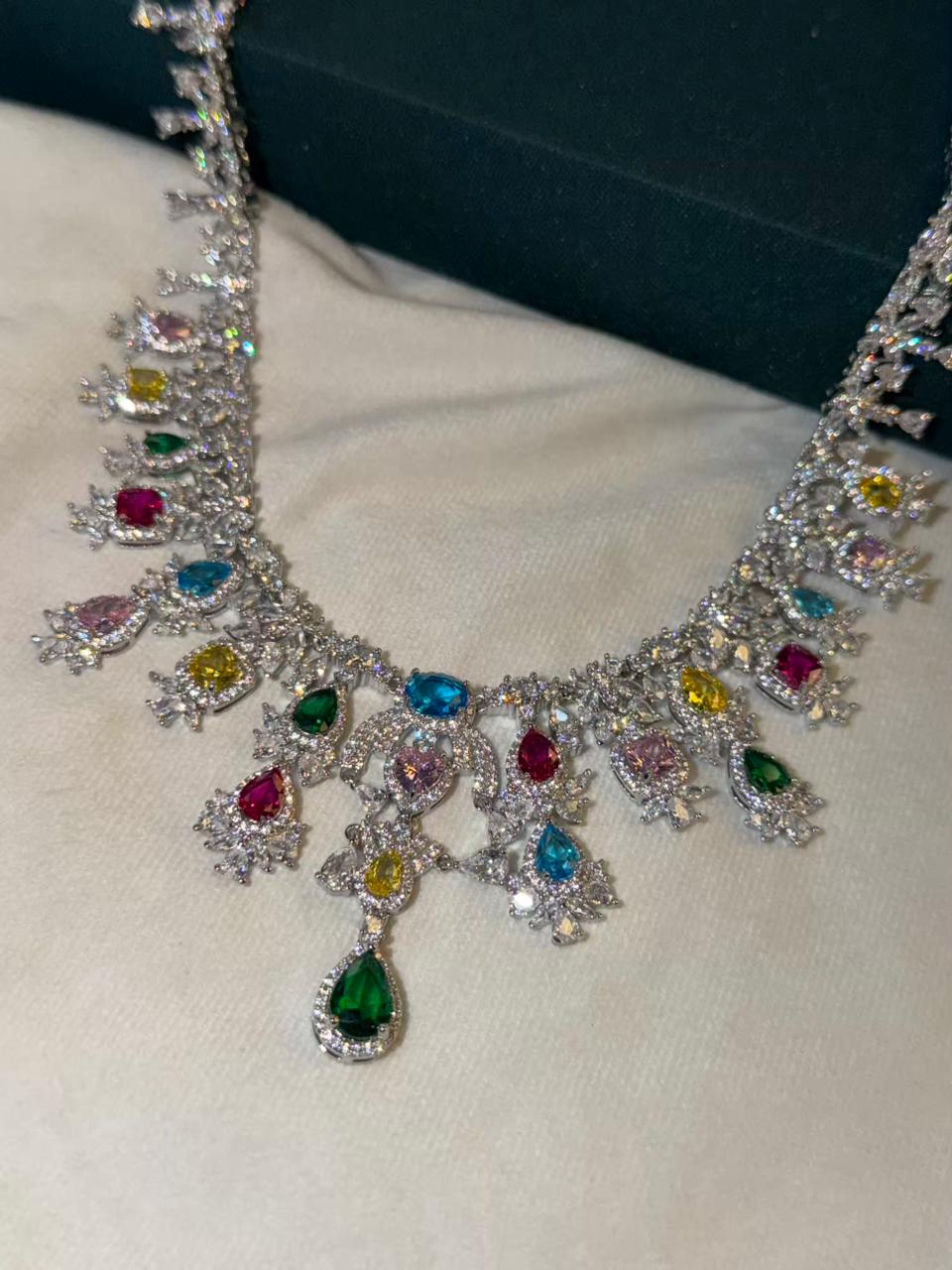 Queen Diamonds Necklace set in Rhodium Silver