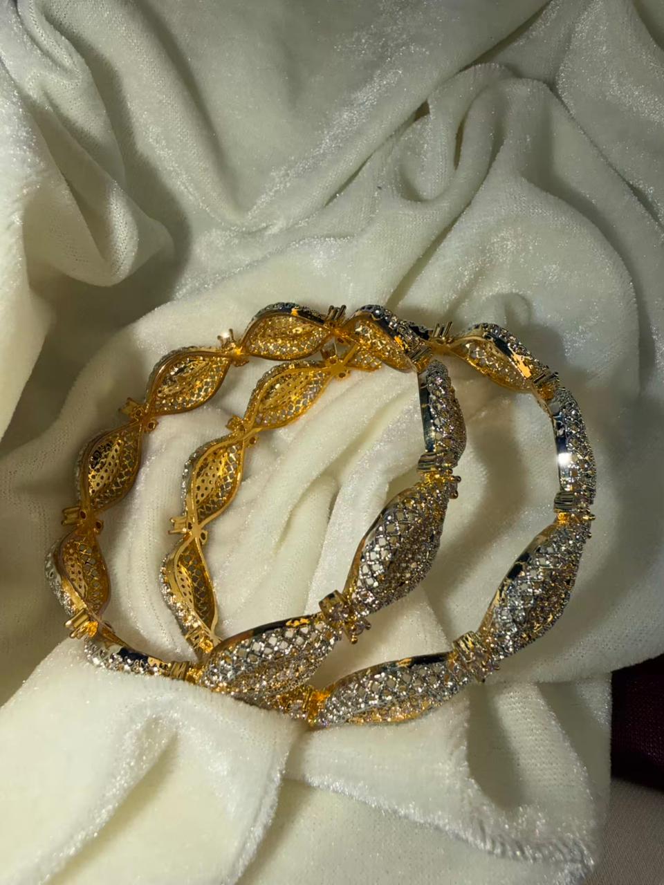 Leaf Shaped Gold Plated Diamond Studded Designer Kada Bangle