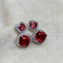 Load image into Gallery viewer, Ruby Red Square Drop Earrings
