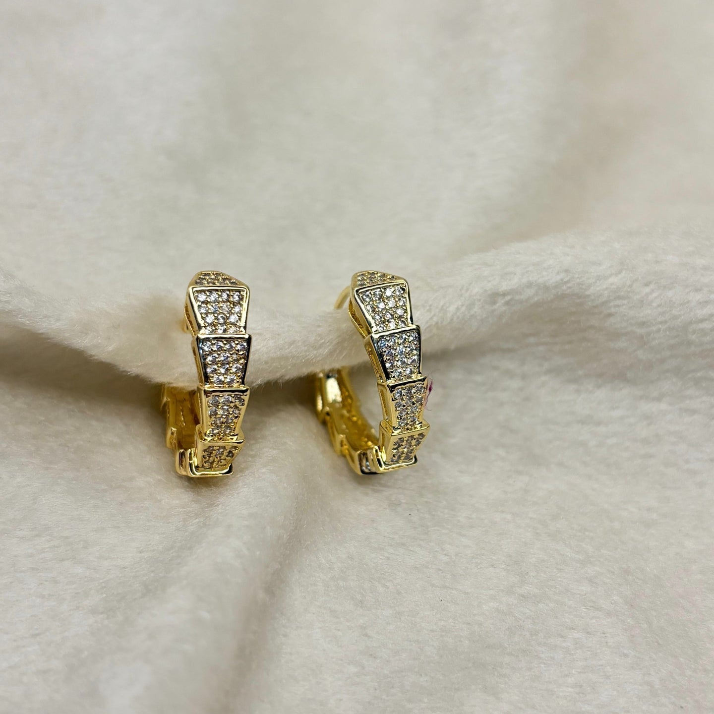 Snake Golden Zircon Hoop Earrings ( Gold )