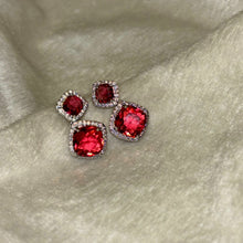 Load image into Gallery viewer, Ruby Red Square Drop Earrings
