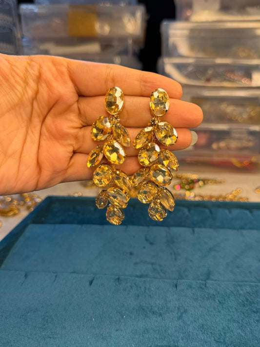 Yellow Droplets Style Gold Plated Earrings