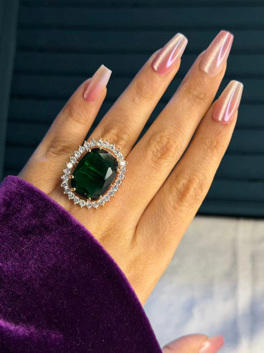 Emerald Green Dominion Gold Plated Premium Ring (Adjustable)