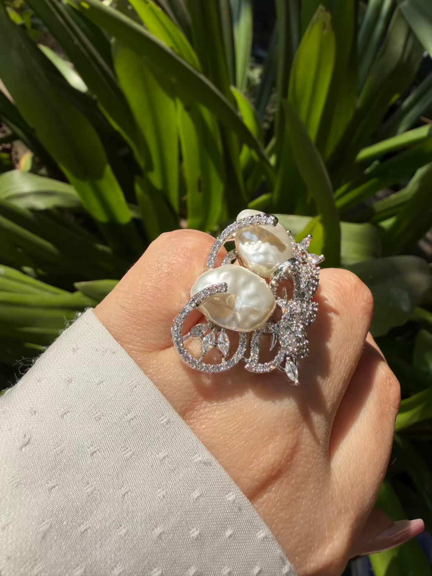 Ivory Pearl Statement Silver Plated Ring