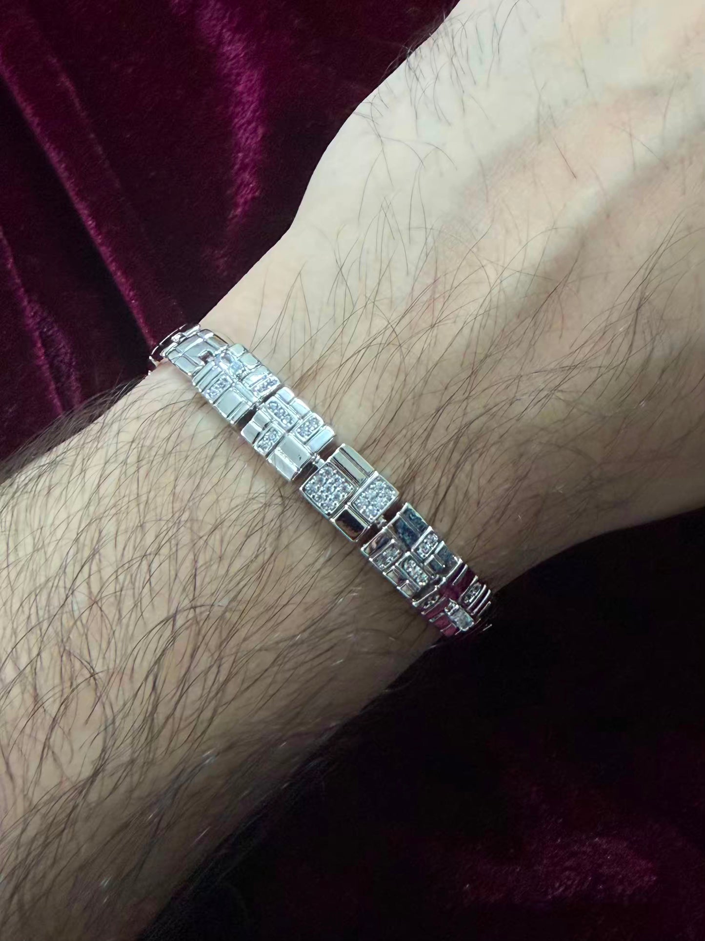 Silver Matrix Crystal Men's Rakhi Bracelet