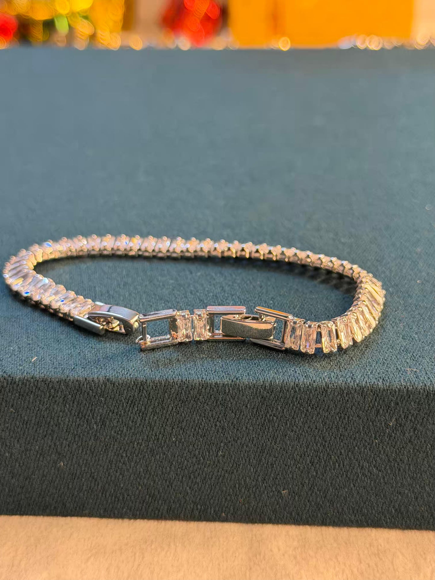 Baguette Luxe Silver Plated Tennis Bracelet