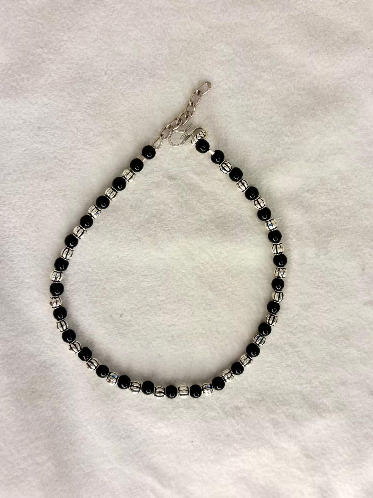Silver Black Balls Premium Anklet Payal with Silver hooks