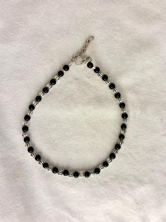 Silver Black Balls Premium Anklet Payal with Silver hooks