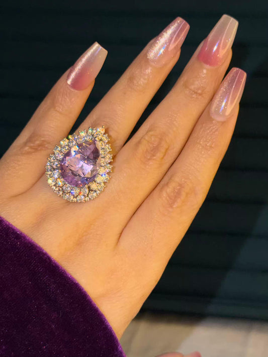 Purple Crystal Stone Silver Plated Premium Ring (Adjustable)