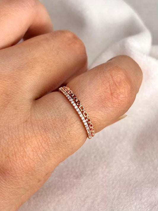 Layered Chain Ring Rose Gold Plated Adjustable Ring