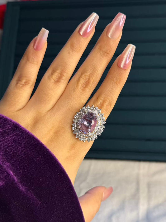 Blush Pink Empress Silver Plated Premium Ring (Adjustable)