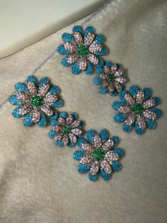 Aqua And White Floral Luxury Party Wedding Rhodium Silver Plating Earrings