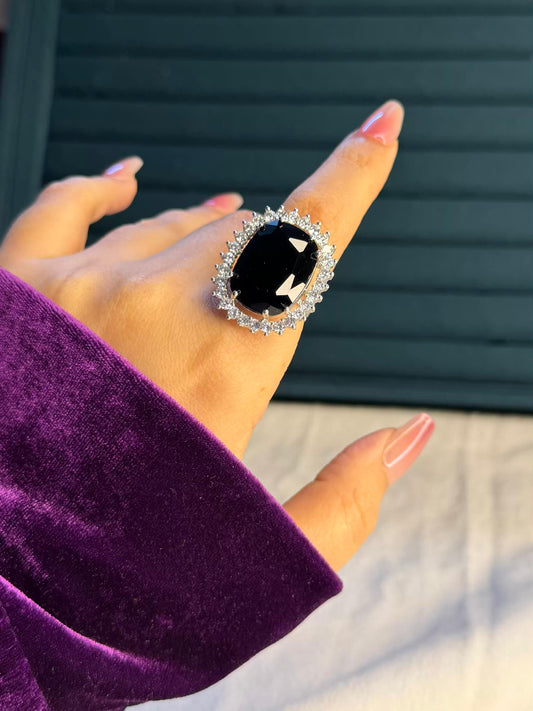 Black Dominion Statement Silver Plated Premium Ring (Adjustable)