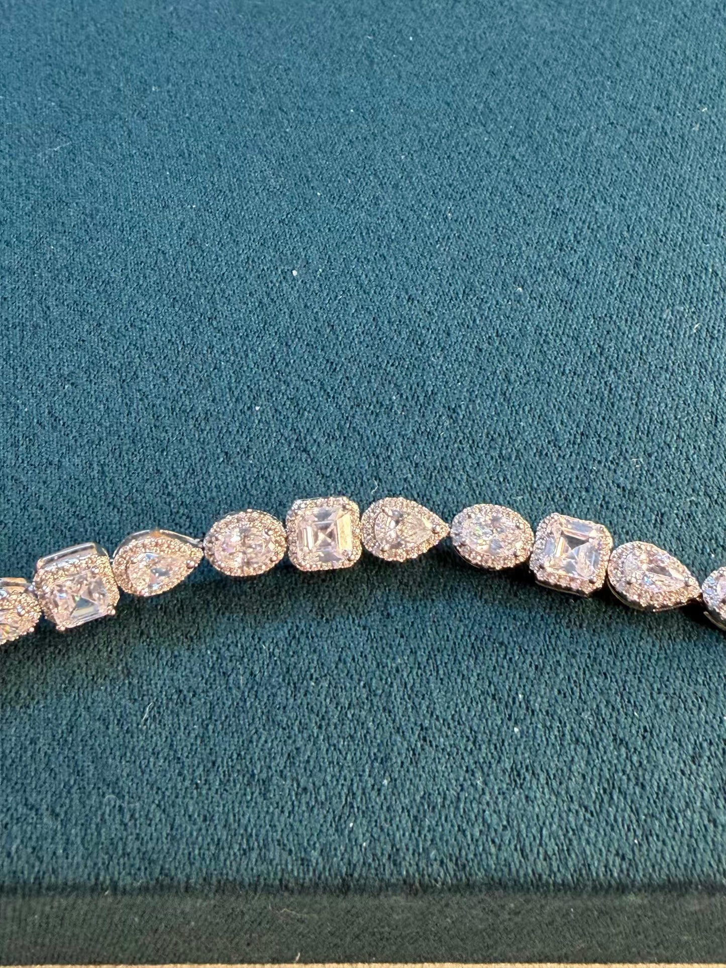 White Halo Shaped Silver Plated Tennis Bracelet