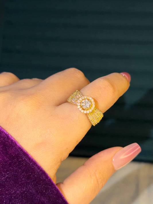 Golden Aura Solitaire Gold Plated Premium Ring (Adjustable)