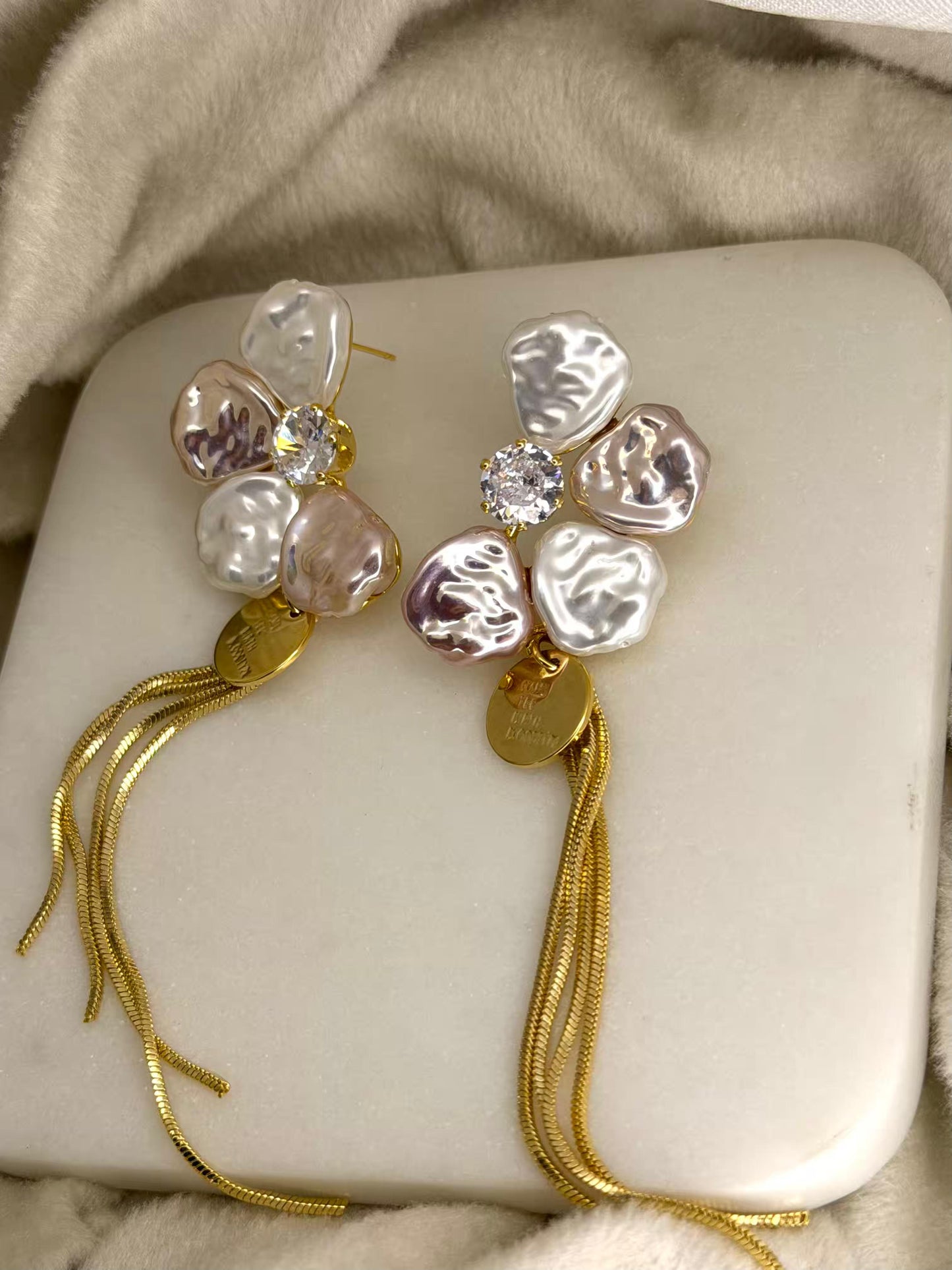 Unique White Flower Gold Plated Earrings