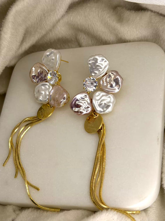 Unique White Flower Gold Plated Earrings