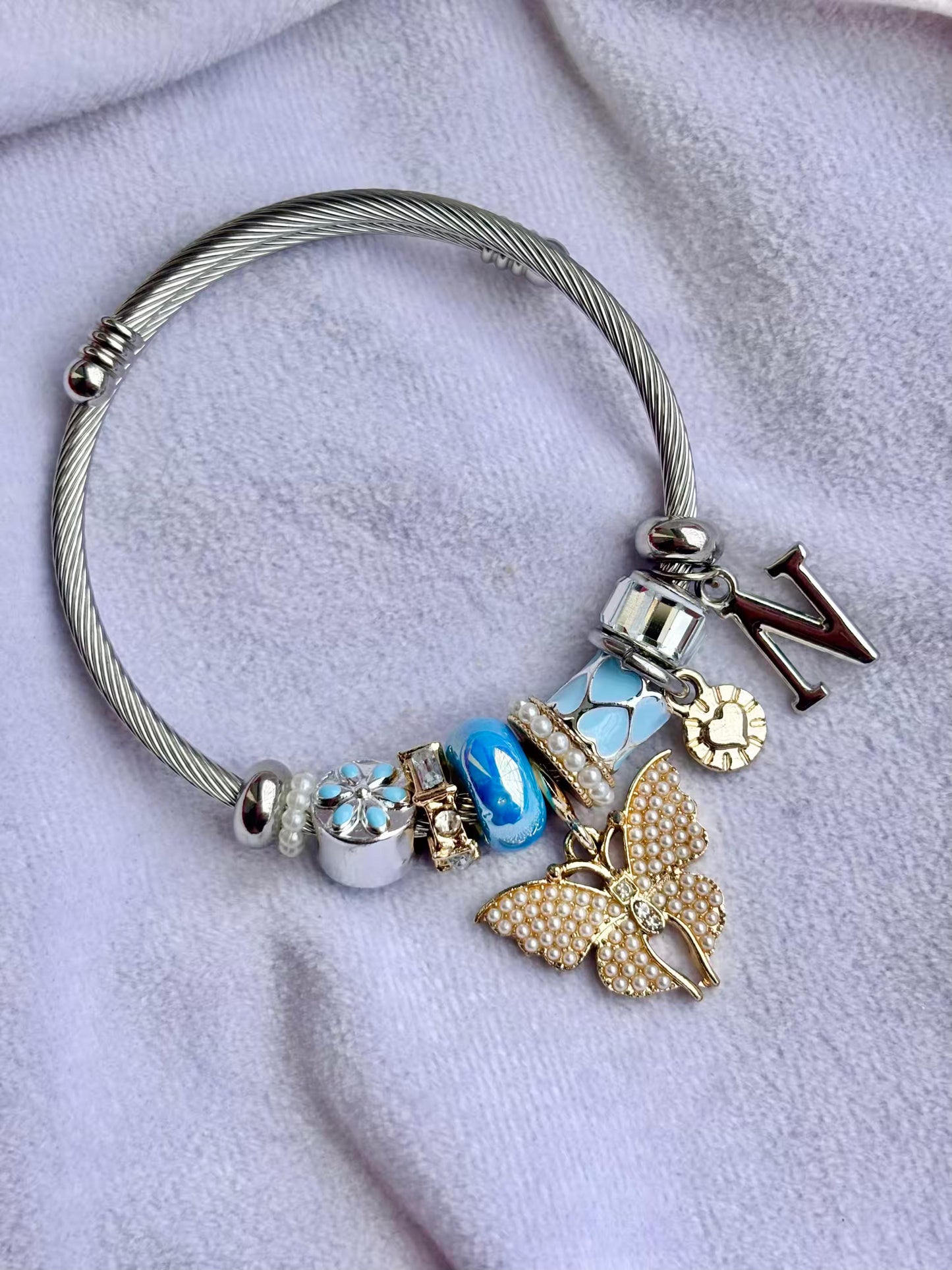Pandora Charms Butterfly Bracelet With Customised Initial  ( Silver )