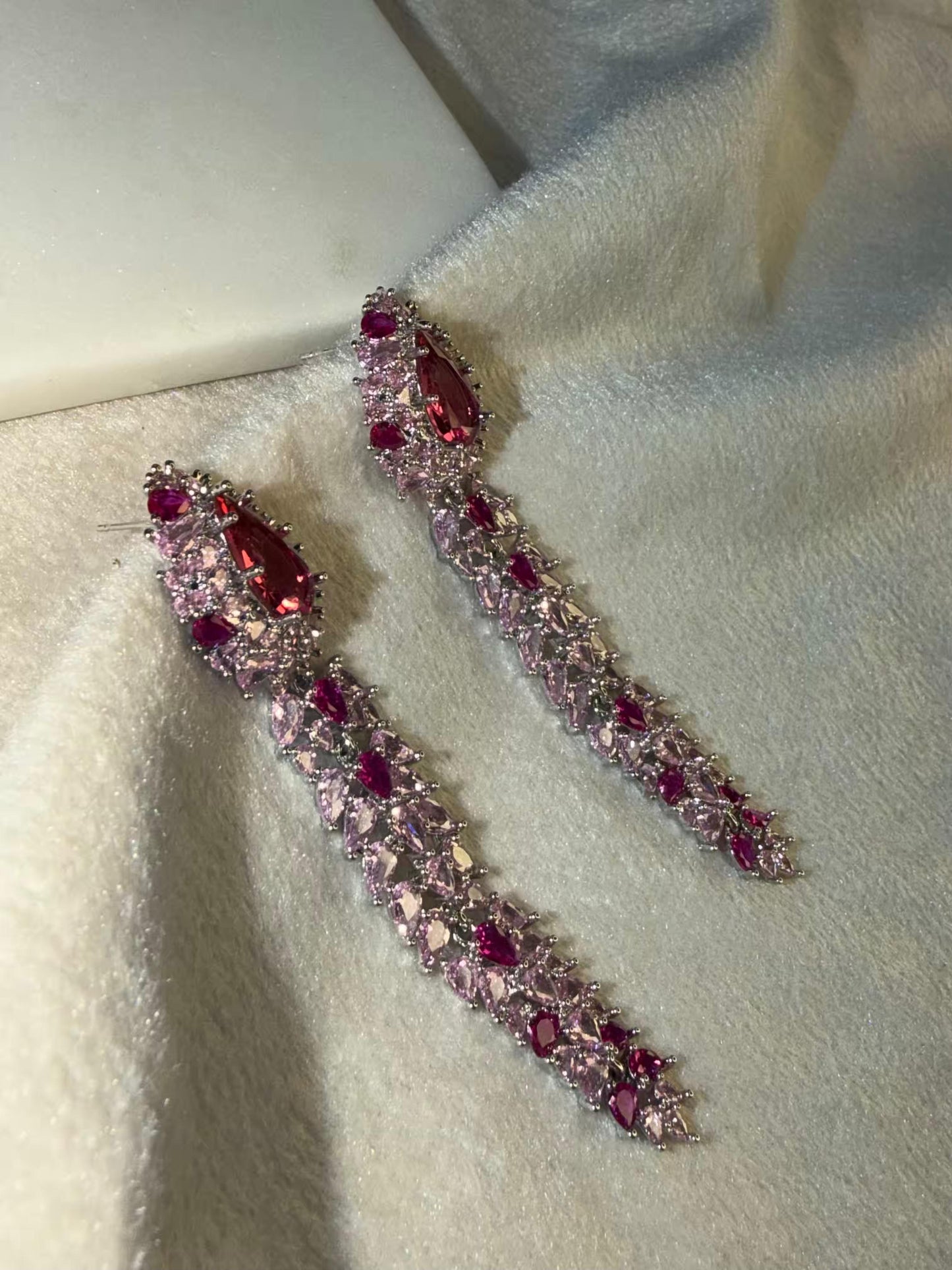 Wine And Rose Pink Luxury Party Wedding Rhodium Silver Plating Earrings