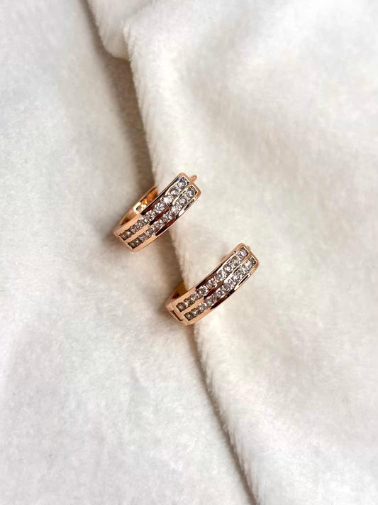 Tiny Thick Studded Hoops Bali Earrings - Rose Gold Plated Earrings