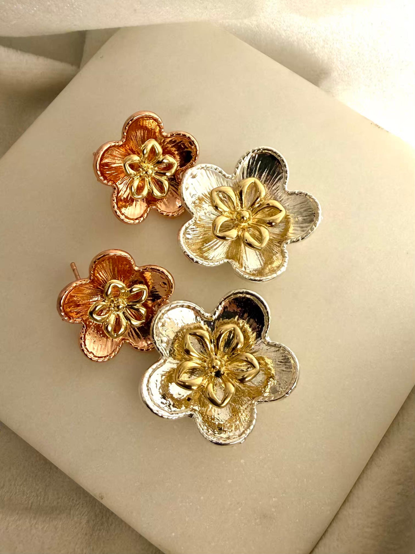 Flower Shaped Stud Gold Plated Earrings