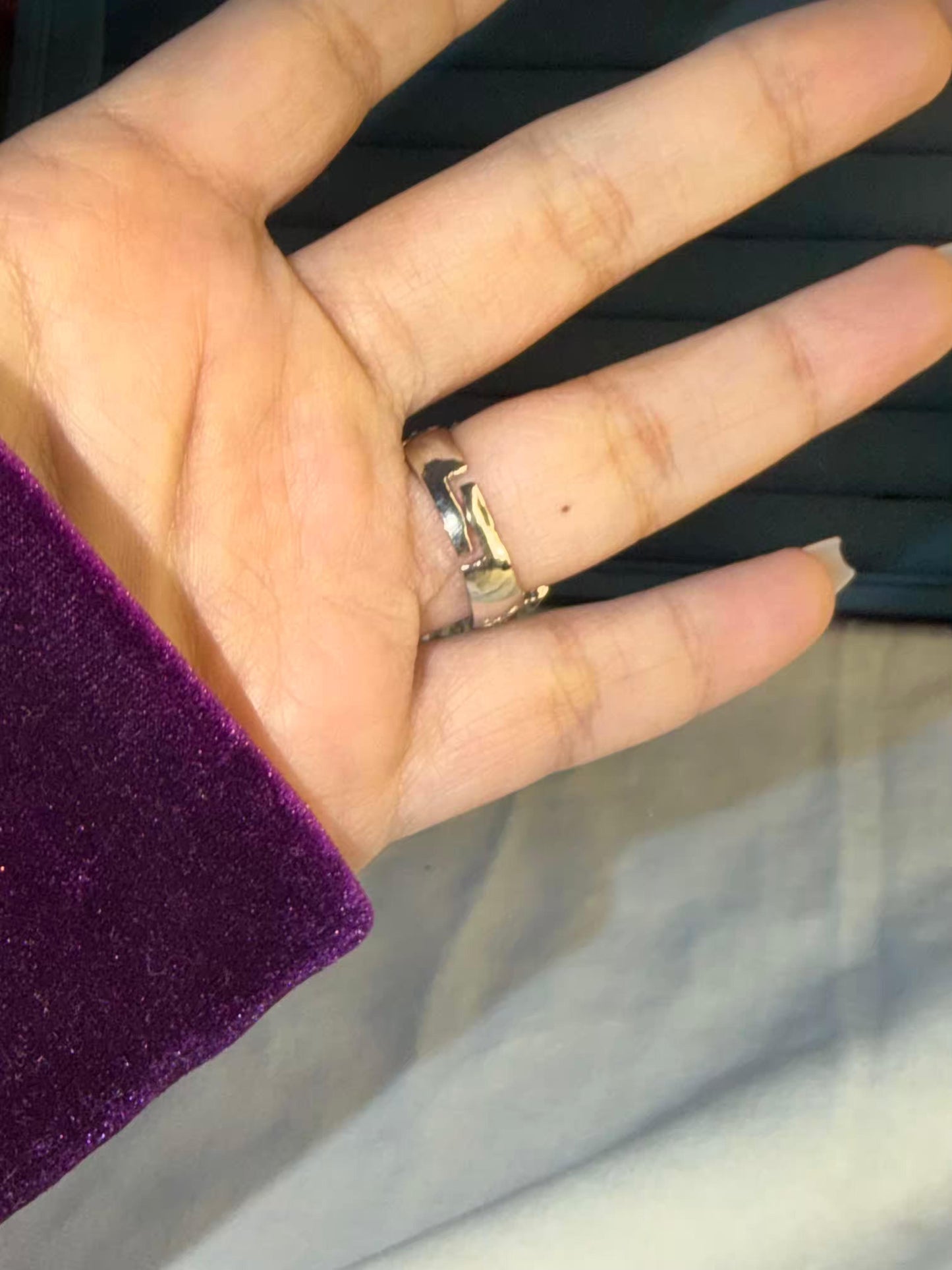 Golden Square Big Statement Silver Plated Premium Ring (Adjustable)