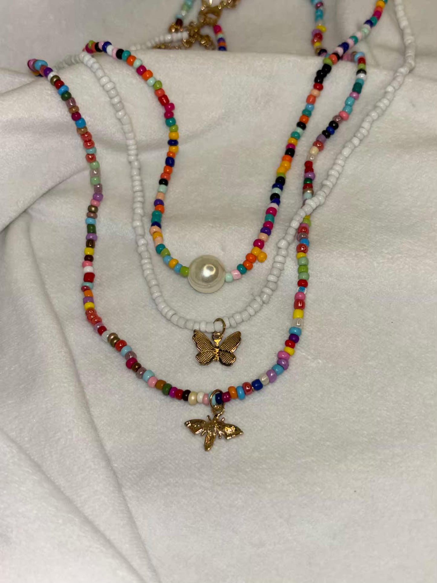 Beaded Triple Layered Necklace Premium Necklace