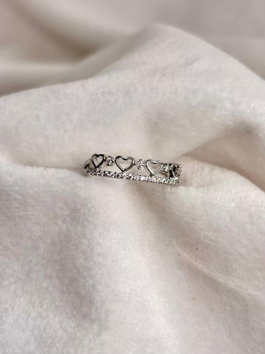 Hearts Bling Silver Plated Adjustable Ring